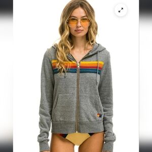Aviator Nation 5 STRIPE HOODIE - Heather Grey Size M